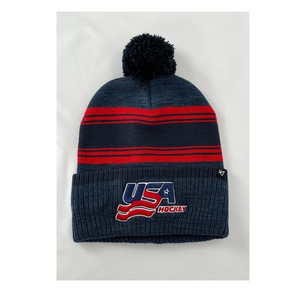 47 Other - 47 Brand USA Hockey Fade Out Cuffed Knit Pom Beanie Hat Adult One Size Blue New